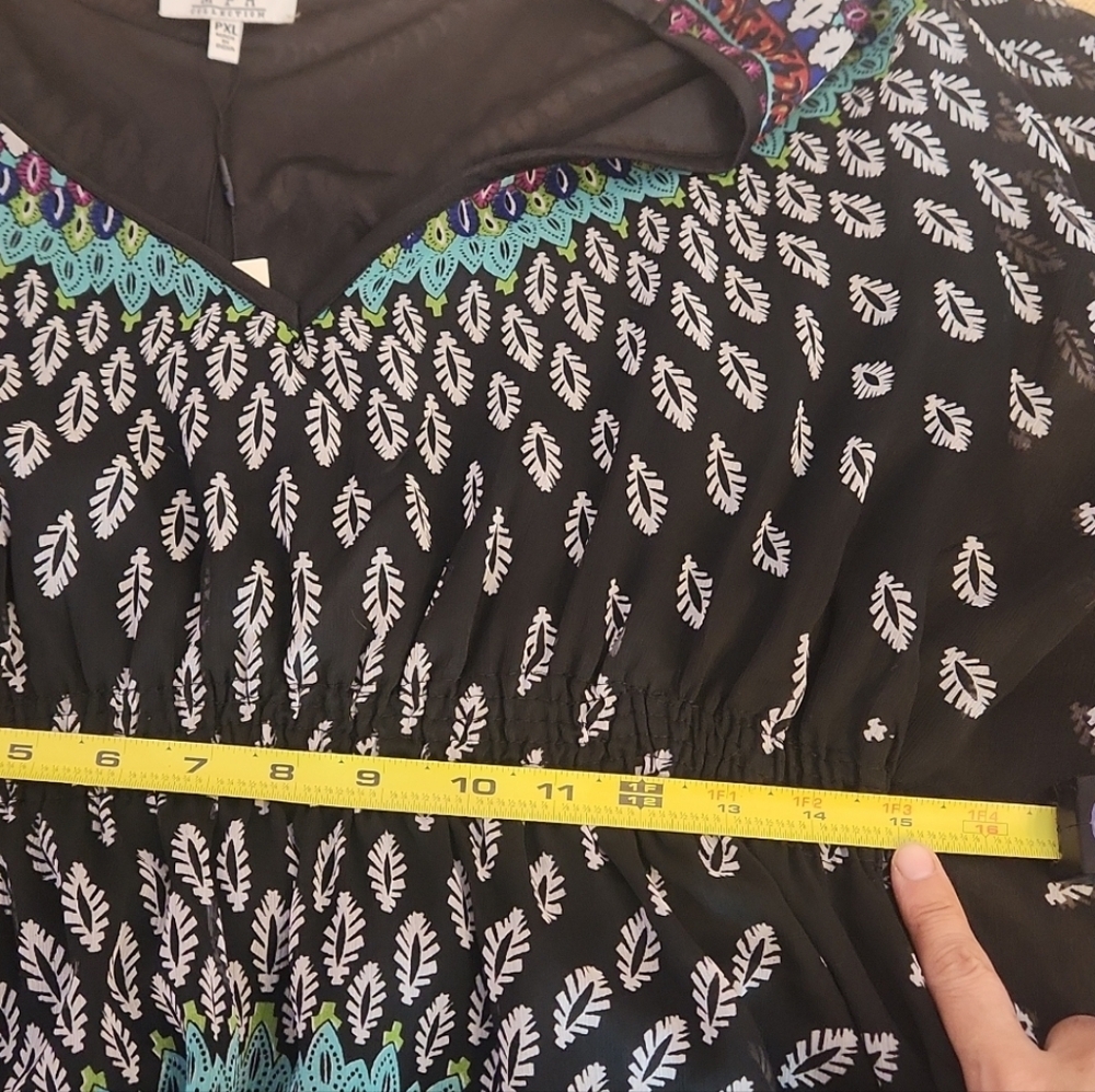 M.P.H Collection Bohemian Black Kaftan with Colorful Pattern, size PXL - Picture 7 of 11